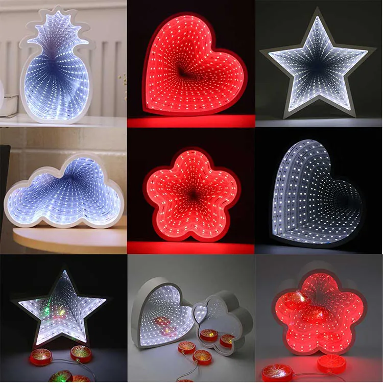  Creative 3D Stars LOVE Cloud Heart Pineapples Tunnel Lamps Cute Novelty Night Light Fairy Lamp For  - 32855736208