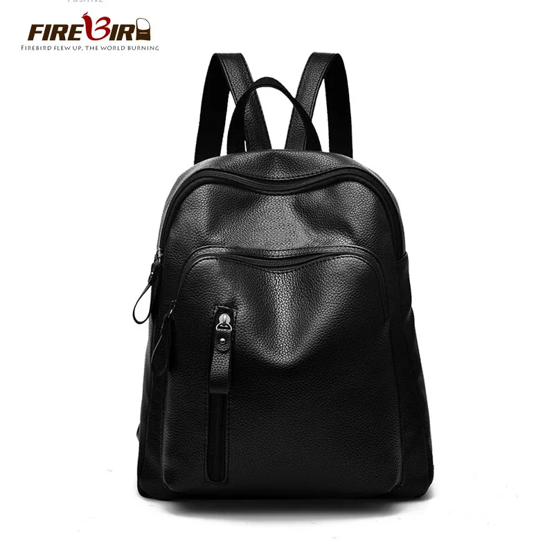 FIREBIRD Fashion double Shoulder Bag Black Rucksack PU Leather Women