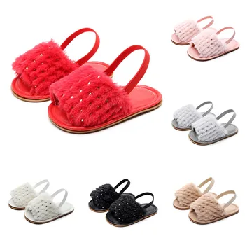 

2019 High Quality Baby Girls Summer Fashion Breathable Round Fluff Decoration Shoes Anti-slip Flip Flop Newborn Sandal 0-24M P20