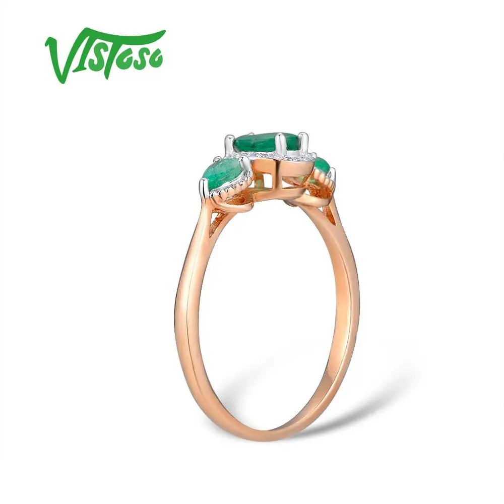 VISTOSO, золотые кольца для женщин, настоящее кольцо из розового золота 14 к 585 пробы, магический изумруд, сверкающий бриллиант, обручальное, юбилейное, хорошее ювелирное изделие