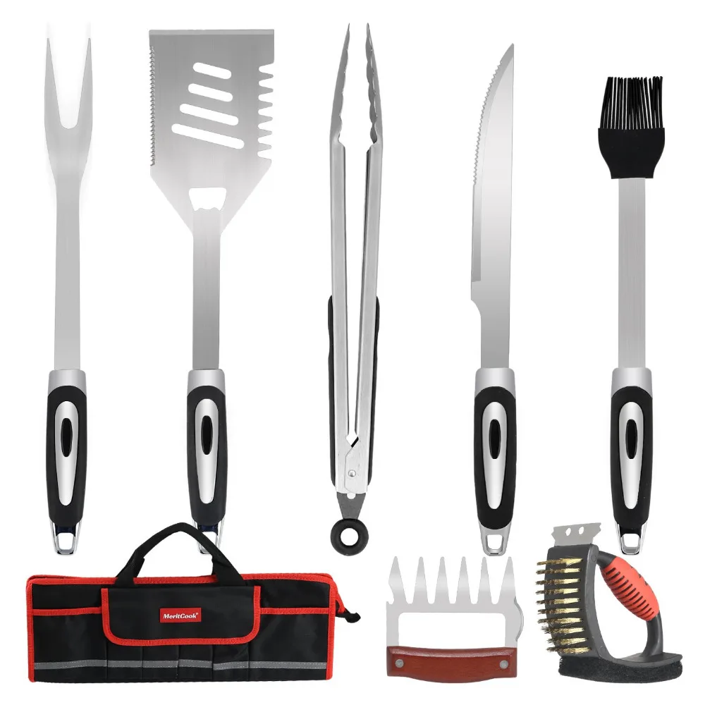 

BBQ Grill Tools Set with Bag,7 Pieces Heavy Duty Stainless Steel Barbecue Grilling Utensils Grill Accessories
