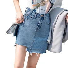 Летняя женская джинсовая юбка новая высокая талия Нерегулярные короткие женские юбки модная упаковка бедра тонкая женская джинсовая юбка cw413