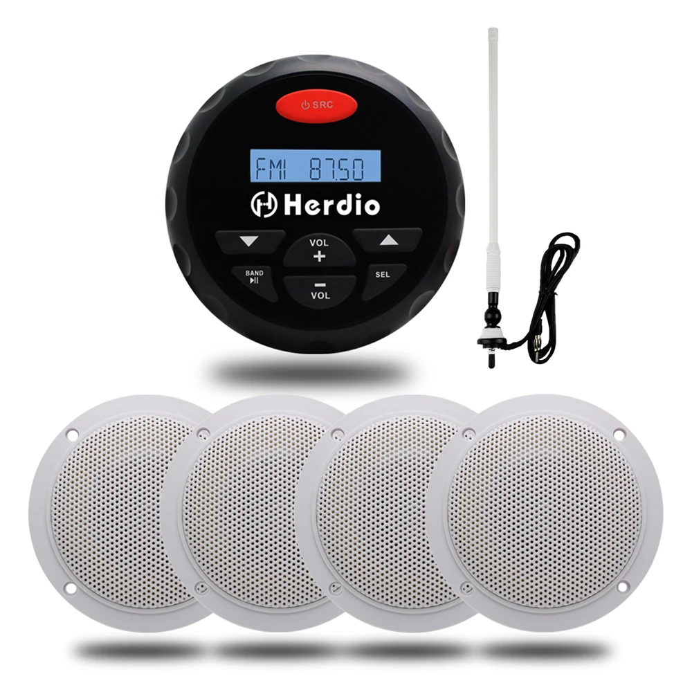 Водонепроницаемый морской Радио FM AM Bluetooth стерео + 4 "Белый поле мотоциклетные