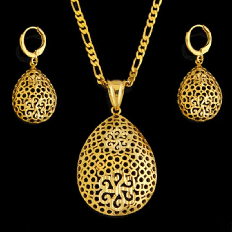 

Dazz Fashion Gold Color Hollow Out Earring Pendant Necklace Sets Women High Quality Jewelry Set Copper Wedding Party Bride Gifts