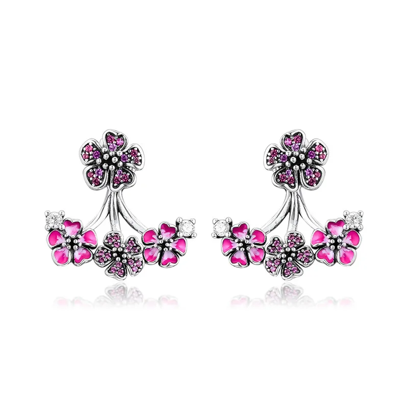 

Peach Blossom Flowers Earrings for Women Spring Sterling Silver Jewelry Lucky Fall In Love Women Earrings Paved Zircon Jewelry