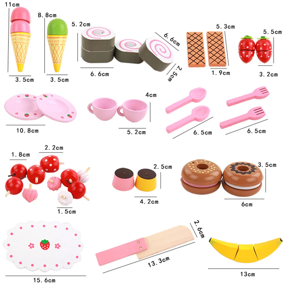  Baby Toys Strawberry Simulation Cake/Afternoon Tea Set Cut Game Pretend Play Kitchen Food Wooden To - 4000019189279