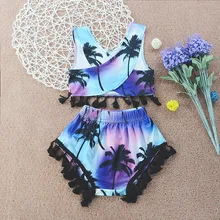 2pcs Baby Children Swimsuit Girls Kids Swimwear Infant Swimming Wear Beach Coconut Tree Print Bikini Bathing Suit Girl Swimwear