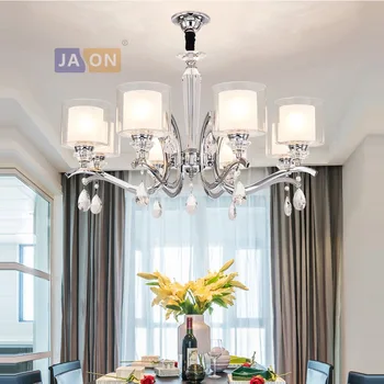 

led e14 Postmodern Iron Crystal Glass Chrome Chandelier Lighting Lamparas De Techo Suspension Luminaire Lampen For Foyer