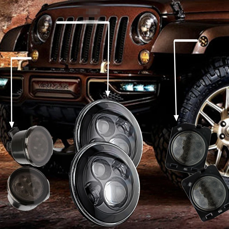 

1 Set 40W 7 inch Round Auto LED Headlight 4800LM With Amber Color Led Parking Light Front Grill Led Turn Signal Lights