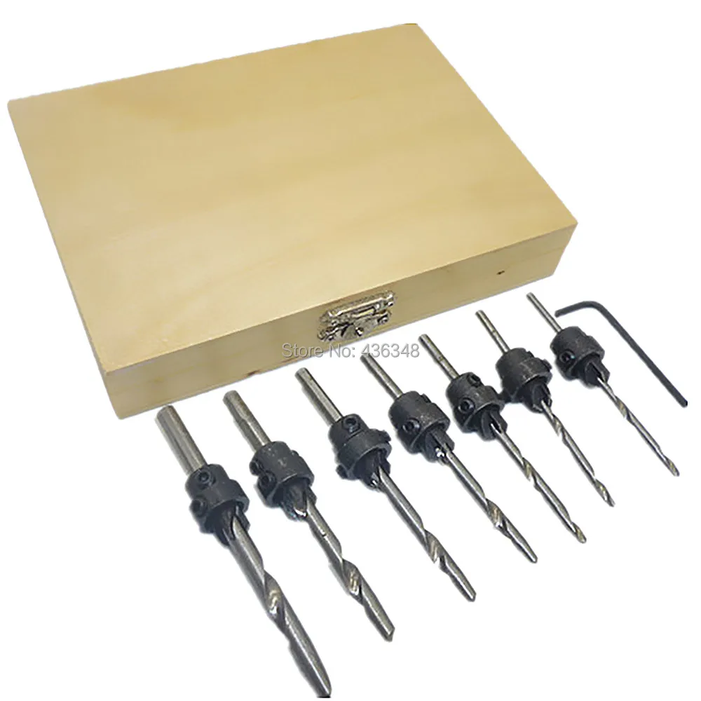 22pc Tapered Countersink Drill Bits Set Depth Stop Collars Countersink