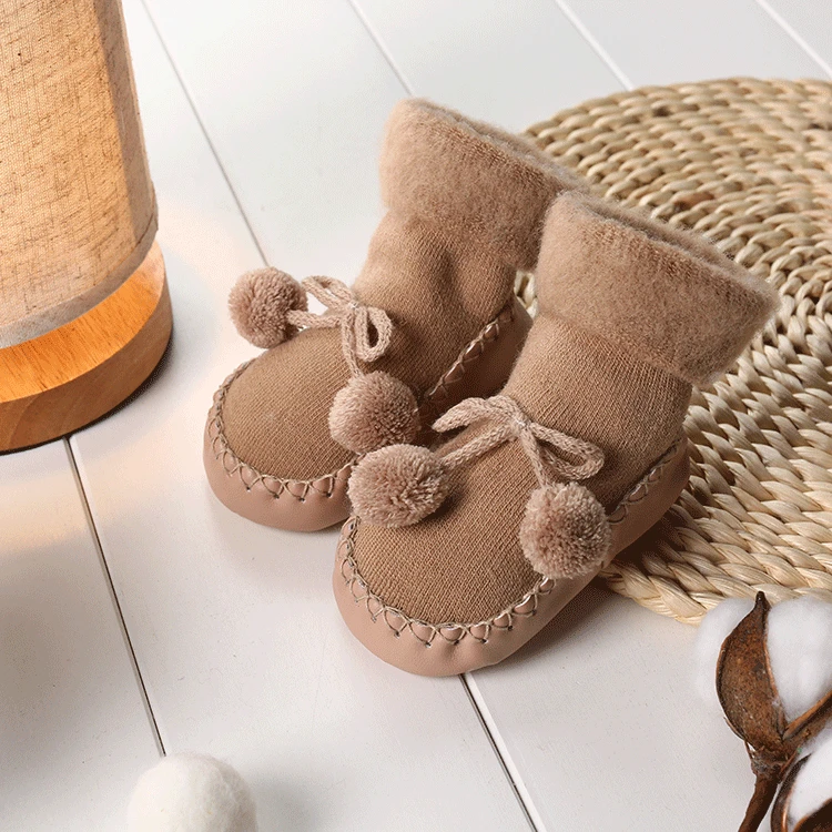 Новинка года, носки-тапочки утолщенная шерсть теплая детская обувь для маленьких детей, нескользящие носки для маленьких мальчиков и девочек мягкие носки унисекс - Цвет: Camel
