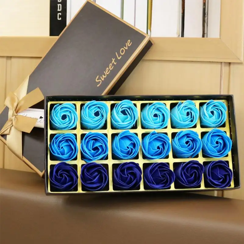 

18 Pcs Simulation Rose Soap With Gift Box Valentine's Day Birthday Wedding Gifts Women Girl Bath Facial Soap Red/purple/Blue#905