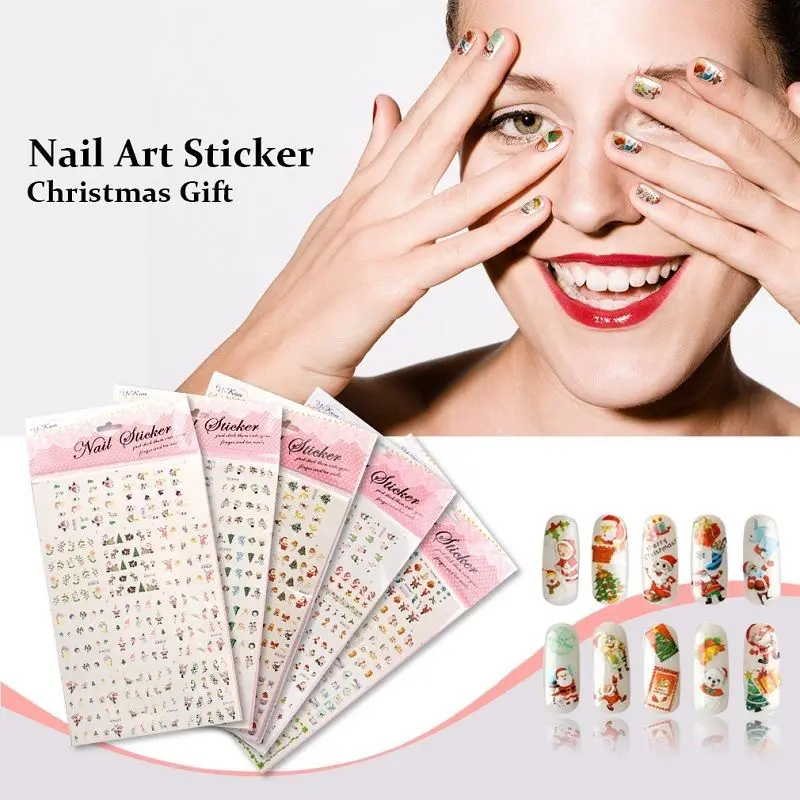 

Elite99 1 Sheet Christmas Gift Water Transfer Sticker Nail Art Decals Nails Wraps Temporary Snow Tattoos Watermark Nail Tools