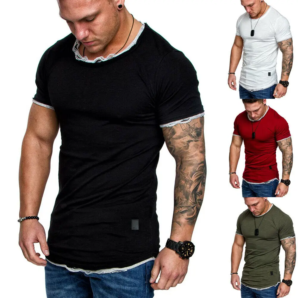 

New Mens Short Sleeve T Shirt Solid Slim Fitness Plain Short Sleeve Bodybuilding Sport Gym O-Neck Tops Summer Casual Muscle Tee