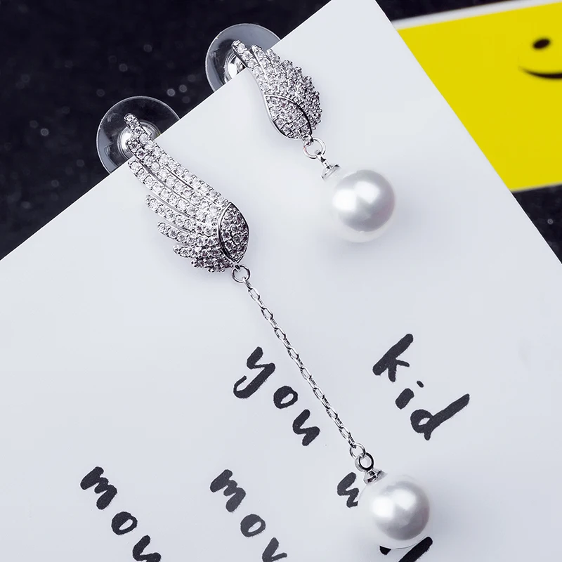 

TOGORY Authentic Zirconia Majestic Feathers Phoenix-Wing Drop Earrings With White Clear CZ Jewelry