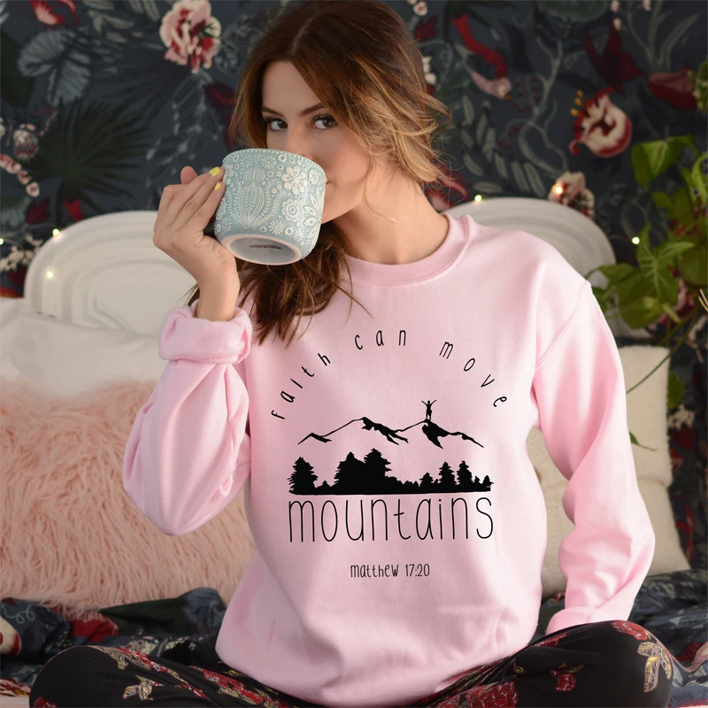 

Faith Can Move Mountains Matthew 17:20 Sweatshirt Men Women Graphic Camping Adventure Hoodies Autumn Inspired Christian Pullover