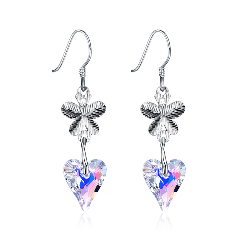 Fashion Shining Colorful Crystal Heart Drop Earrings for Women Trendy Real 925 Sterling Silver Dangle Jewelry | Украшения и