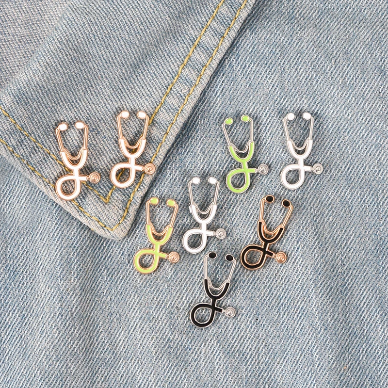 

Mini Stethoscope Brooch Pins Rose Gold Silver Gun Black Collar Corsage Doctors Nurse Medical Student Graduation Gift