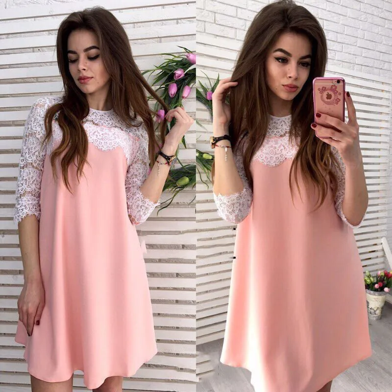 New Fashion Women Dress Sexy Summer Mini Dress Lace Sleeve Evening Party Clubwear Clothes Laies Sexy Summer Mini Dress