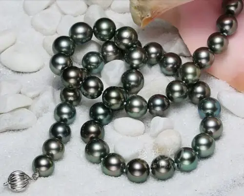 

10-11 mm Tahitian black green pearl necklace 18inch