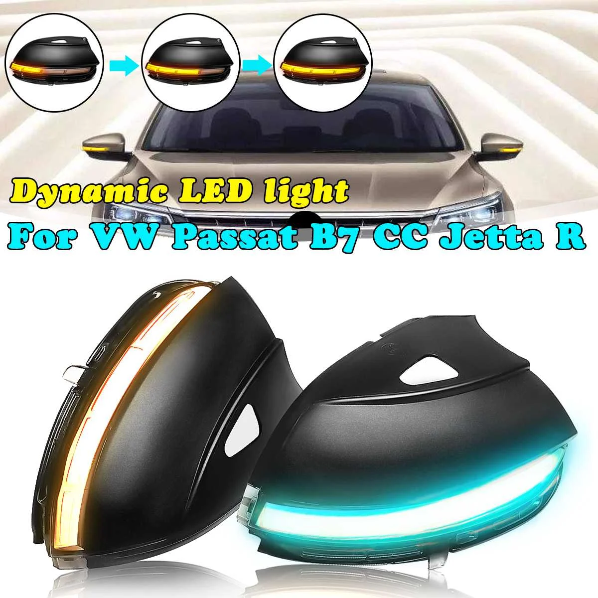 

2Pcs For VW Passat B7 CC Jetta R Dynamic Blinker LED Turn Signal Semi-smoke For Volkswagen Turn Signal Side Mirror Light