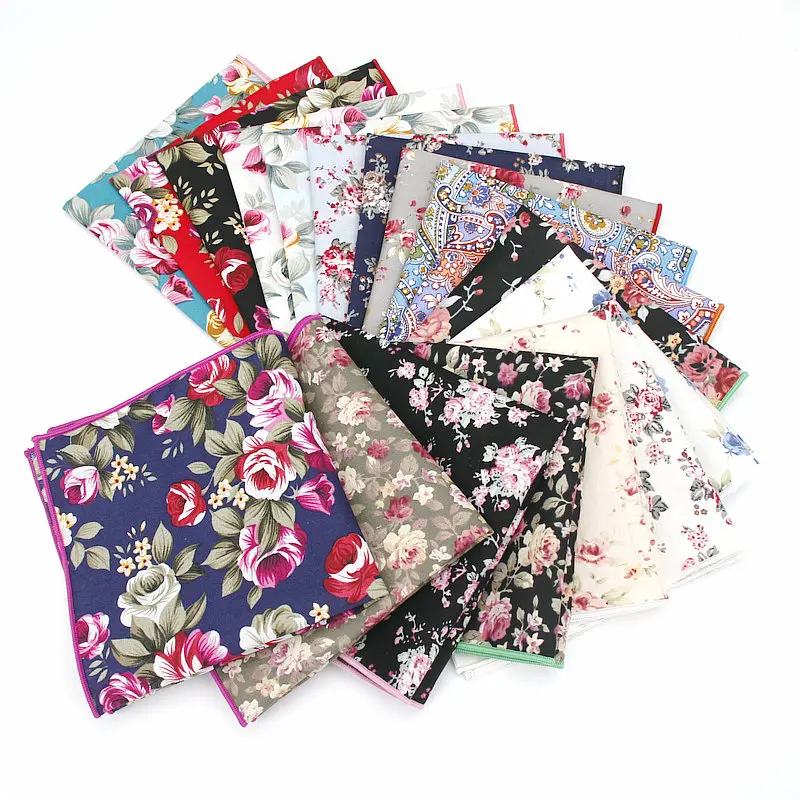 

Fashion 25*25CM Men's Floral Flower 100% Cotton Handkerchief Pocket Square Luxury Chest Towel Hankies Prom Party Accessories