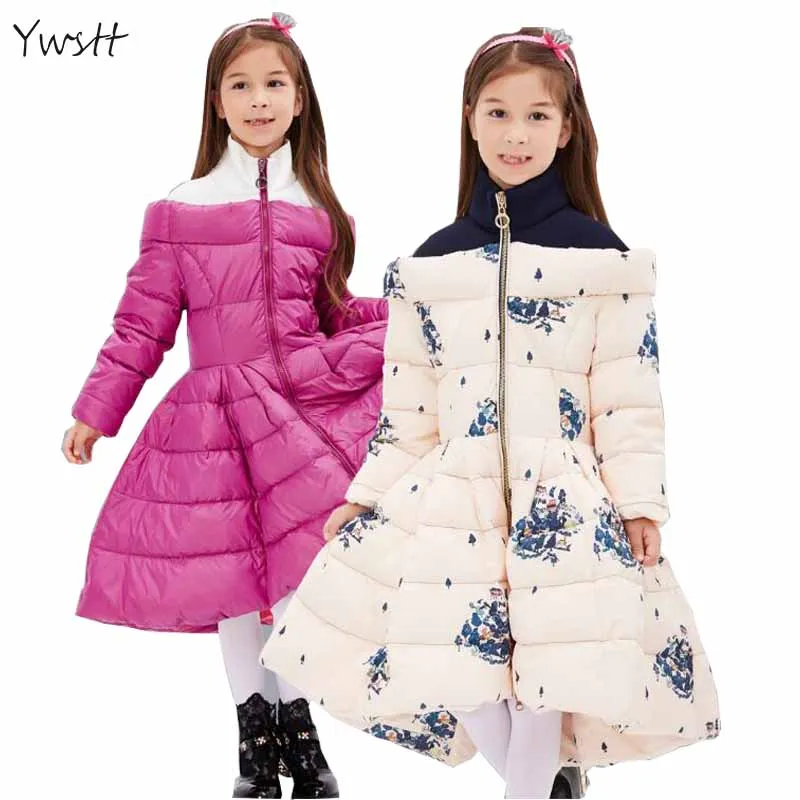 

2017 Winter Jacket Girls Down Coat Child Down Jackets Princess Duck Down Long Design Flower Coats Children Outwear Overcaot