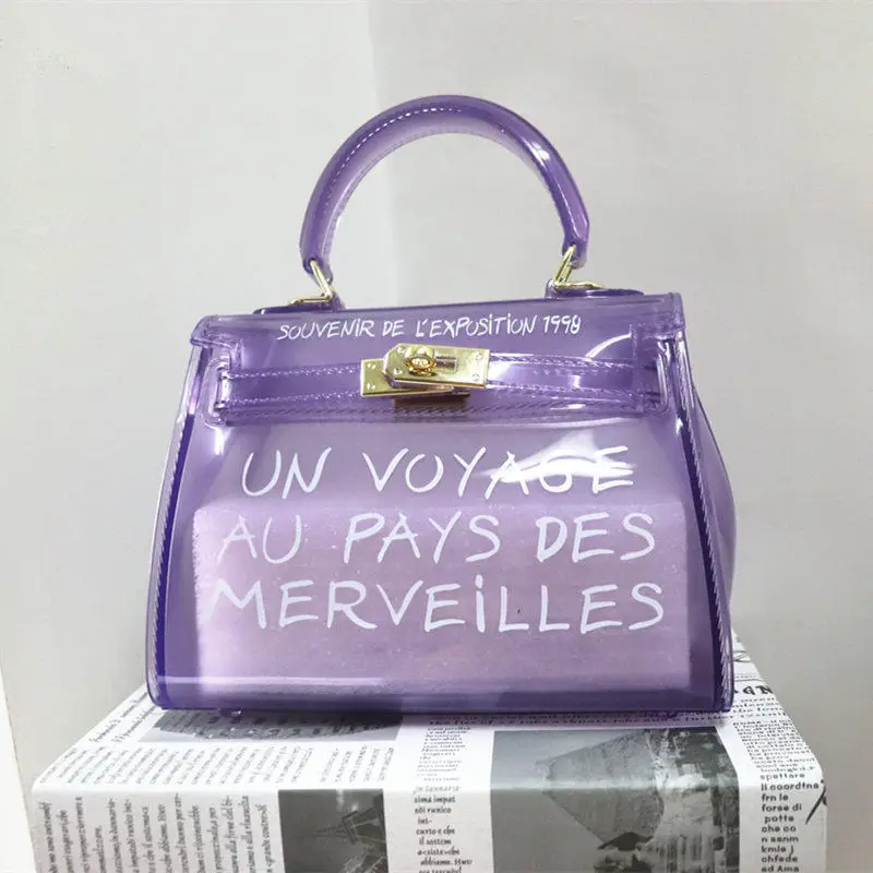 Amberler Прозрачная ПВХ женская сумка с буквами модная женская Желейная сумка на плечо кошелек карамельного цвета сумки через плечо - Цвет: small purple