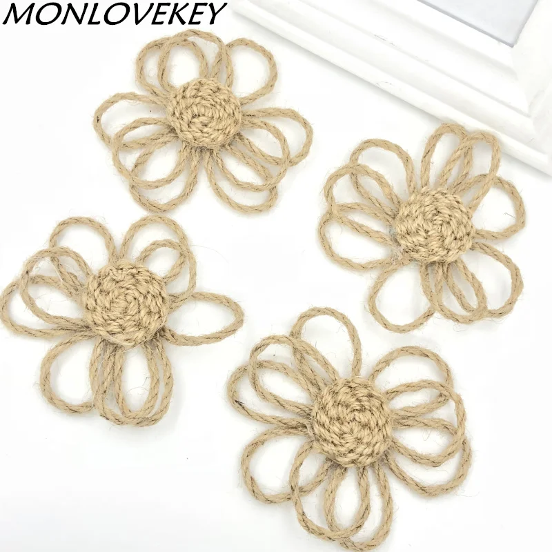 

5pcs Burlap Rope Flower Fake Flower Hessian Jute Flower Rustic Vintage for Christmas Wedding Embellishments Party Decoration