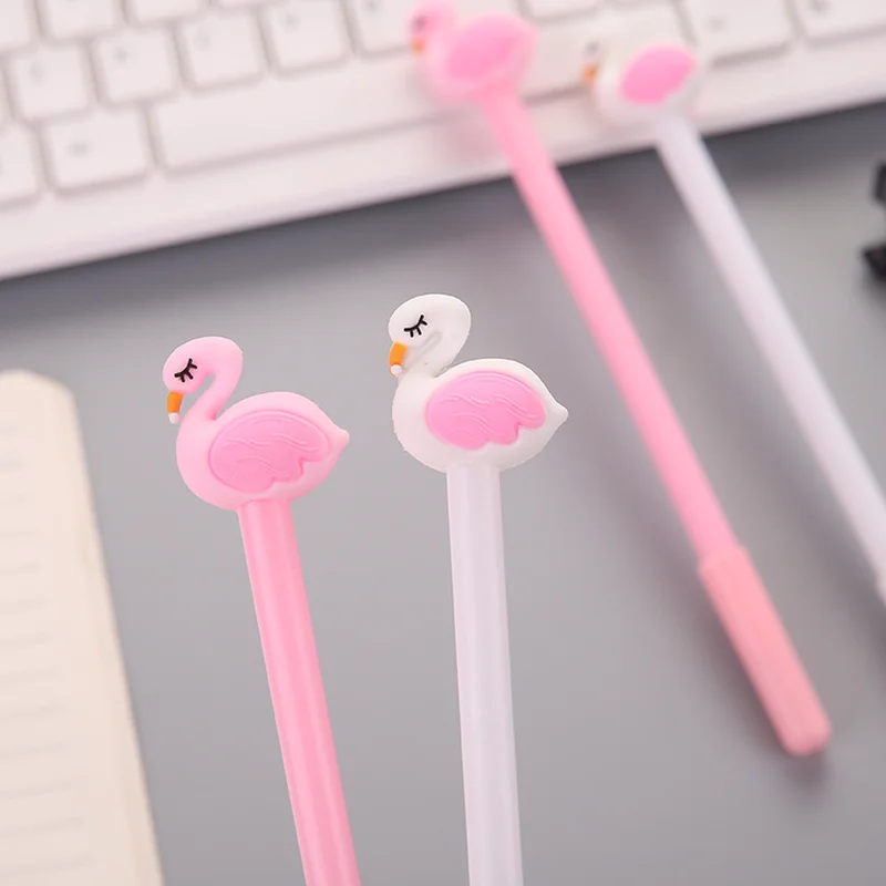 

2 PCS New Kawaii Cartoon Flamingo Girl Heart Pen 0.38mm Gel Pen Office School Gift Plastic Stationery Pen