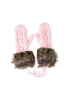 

LBFS 2017 NEW Pink Women's Cute Mitten Knitting Wool Fur Halter Winter Warm Gloves Pink