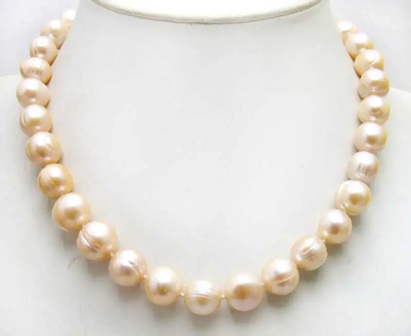 

SALE Big 10-13mm Pink Round Natural freshwater PEARL 17" Necklace-nec6063 wholesale/retail Free ship