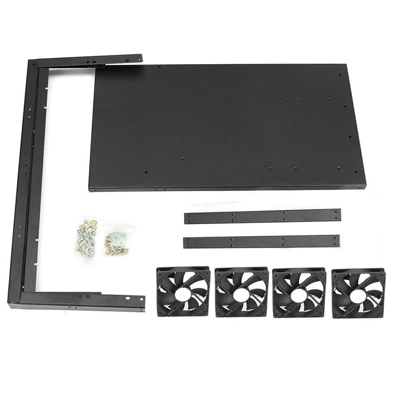 6 GPU Mining Rig Aluminum Computer Case + With 4 Fans Open Air Frame For ETH ZEC/Bitcoin