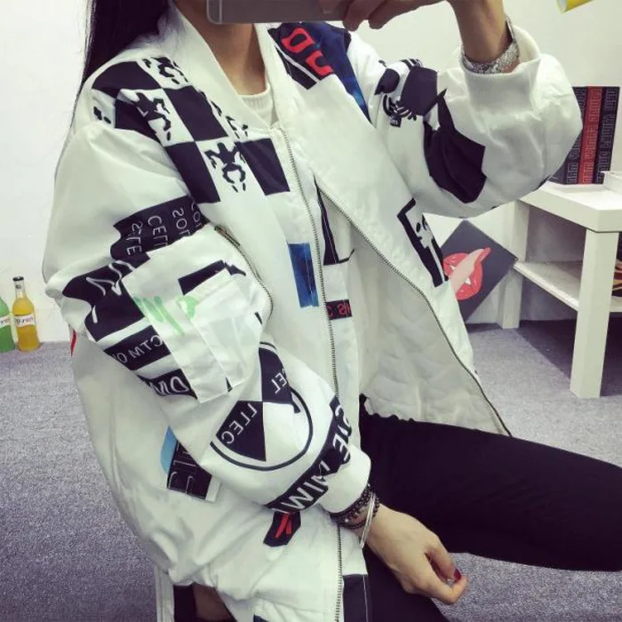 

kpop BIGBANG South Korea ulzzang Quan Zhilong with the head wind BF Harajuku graffiti letters baseball coat and lovers k-pop GD