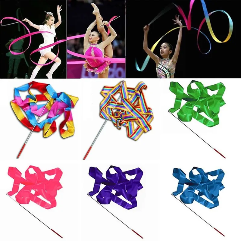 

4M Art Gymnastic Ballet Streamer Twirling Rod Stick For Gym Training Professional Gym Ribbons Dance Ribbon Rhythmic