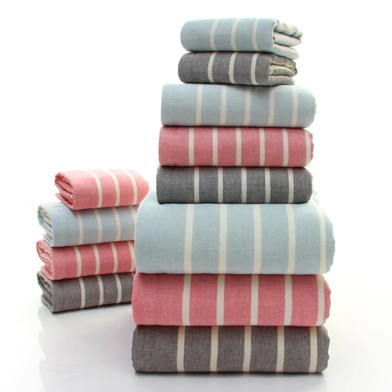 

Towel set bathtowel facetowel and handtowels 3 colors Striped towel