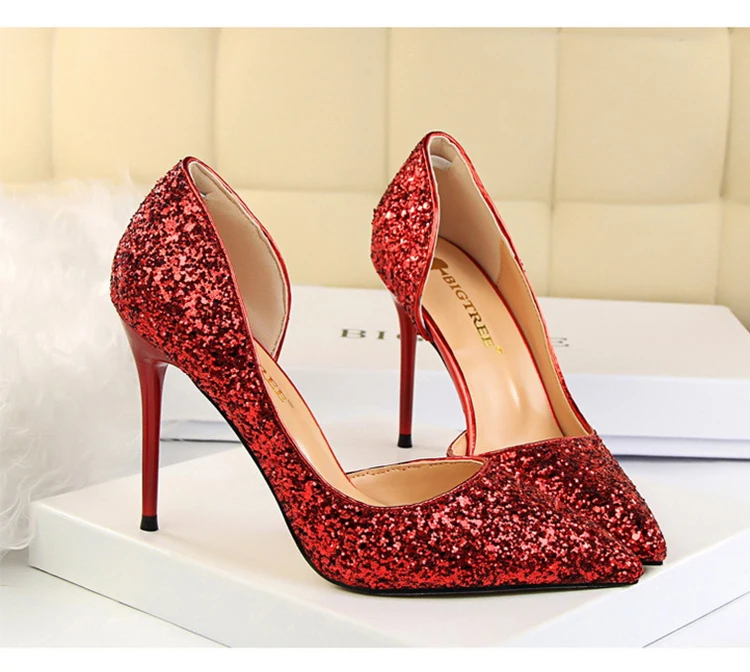 Women Pumps Sexy Glisten Women Shoes Wedding Party Dress Heels Women Hollow Shallow Mouth High Heels Stiletto 868-8 8