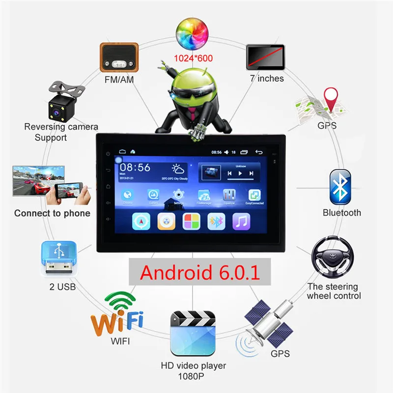 Discount Universal Android 6.0 2 Din Car GPS Navigator Multimedia WIFI Audio Video Player 7 inch Touch Screen Car MP5 FM Radio GPS Navi 1