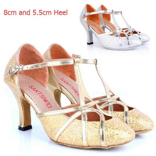 Professional Silver Gold Glitter 8cm High Heel Ballroom Latin font b Salsa b font Dance font