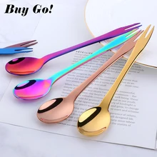 Creative 3 In 1 Stainless Steel Dinner Spoon Fork Knife Dessert Soup Stir Spoon Noodles Salad Snack Fruit Fork Kitchen Tableware 2pcs double metal stir spoon for coffee salad dinner