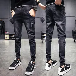 2018 новые обтягивающие джинсы Для мужчин прямые Для мужчин s мужские джинсы деним стрейч брюк модные бутик стрейч повседневные мужские