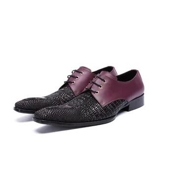 

Ltaly Men leather shoes business dress suit shoes men brand Red genuine leather Red lace up wedding mens Square party shoe