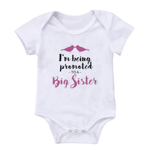 Newborn Baby Boys Girls Short Sleeve Letter Print I'm Being Promoted To Be A Big Sister Cotton Romper Summer Baby Clothes 2