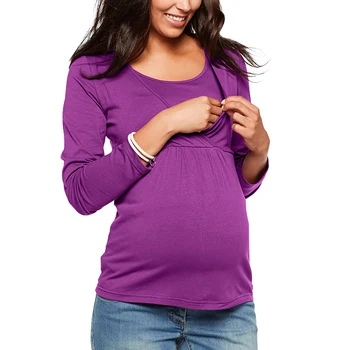

5XLPregnancy Tee Shirt Fold Nursing Tops Long Sleeve Maternity Tshirts Casual Women Breastfeeding T Shirt Clothing for Pregnant