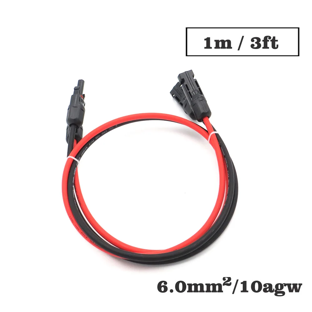 

1pair X 6mm2 10AWG 3FT 1m MC4 Connector Extension Connect branch black parallel Series 1 meter extend cable