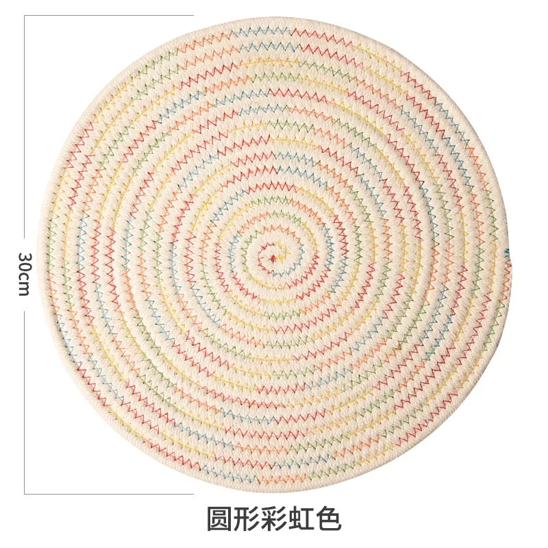 Домашний декор подстилки, круглые тканые подстилки Жаростойкие кухонные противоскользящие тяжелые подстилки - Цвет: 30cm Rainbow-R