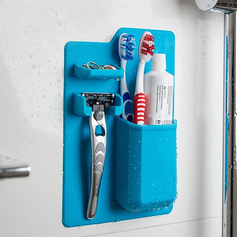 

JCBCSING Silicone Toothbrush Holder Avoid Punching Razor Hanger Jewelry Remote Control Storage Box Organizer Bathroom Accessorie