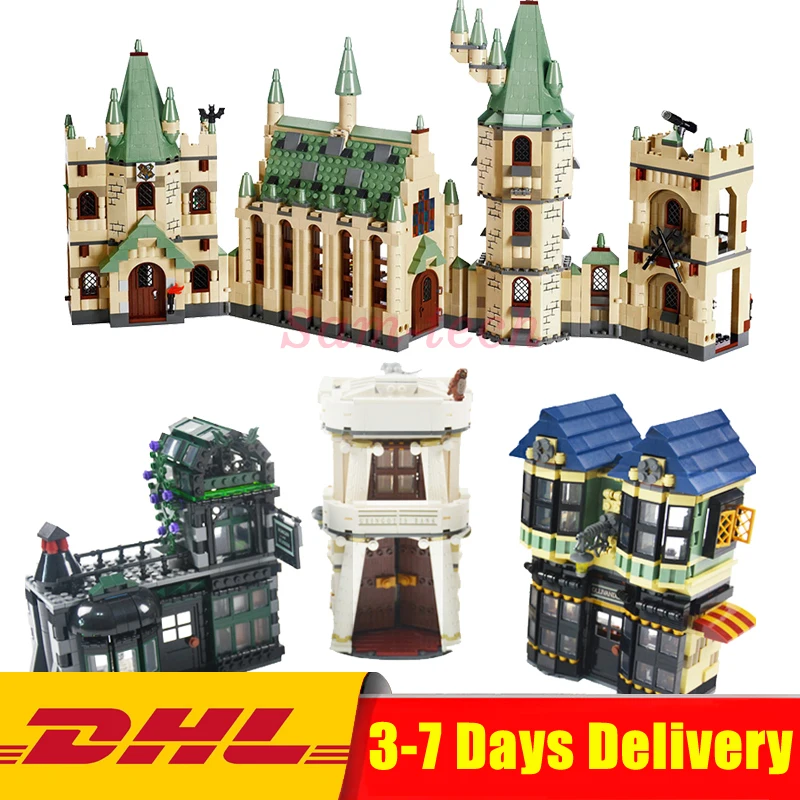 

Clone Legoings 10217 4842 Lepin Creative Movies Set 16012 The Diagon Alley+16030 Hogwart's Castle Building Blocks Bricks Toys