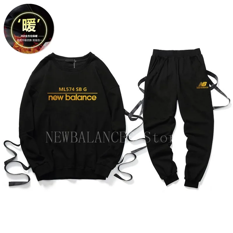 

New Balance Men's Hoodies Suit NB Outdoor Sport Clothes+Pants Suit Cotton Composite Velvet Thicken Clothes Suit Size M-4XL