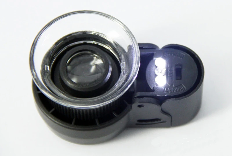 

45X21mm LED Illuminated Zoom Focus Adjustable Mini Plastic Jewelery Stamp Printing Magnifying Mirror Pocket Magnifier with Lamps